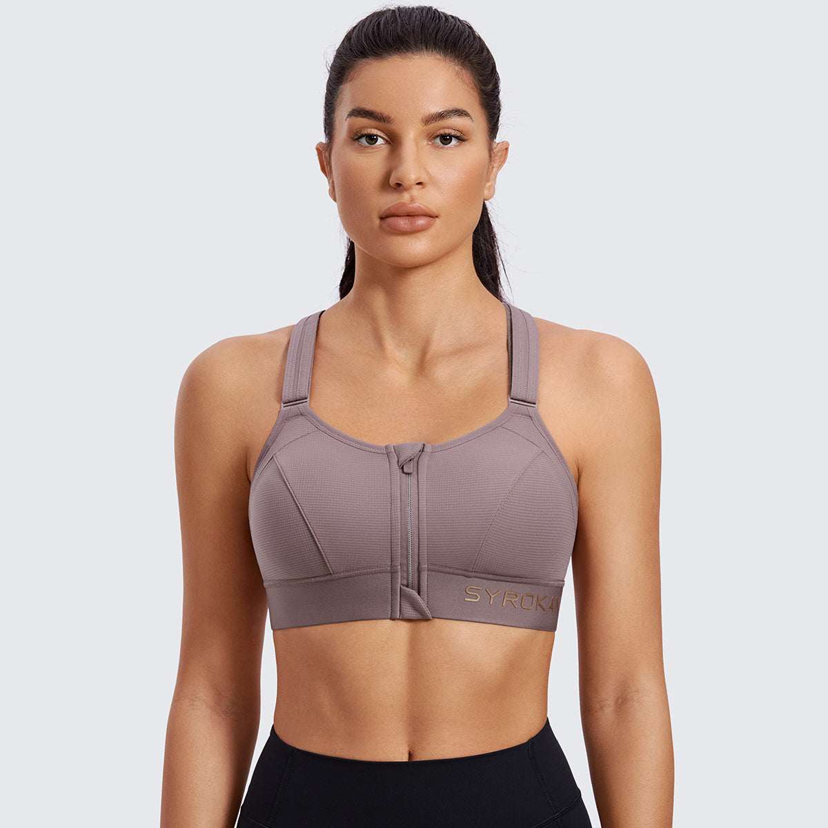 Zip Front Large Padded High Impact Sports Bra - Image 134