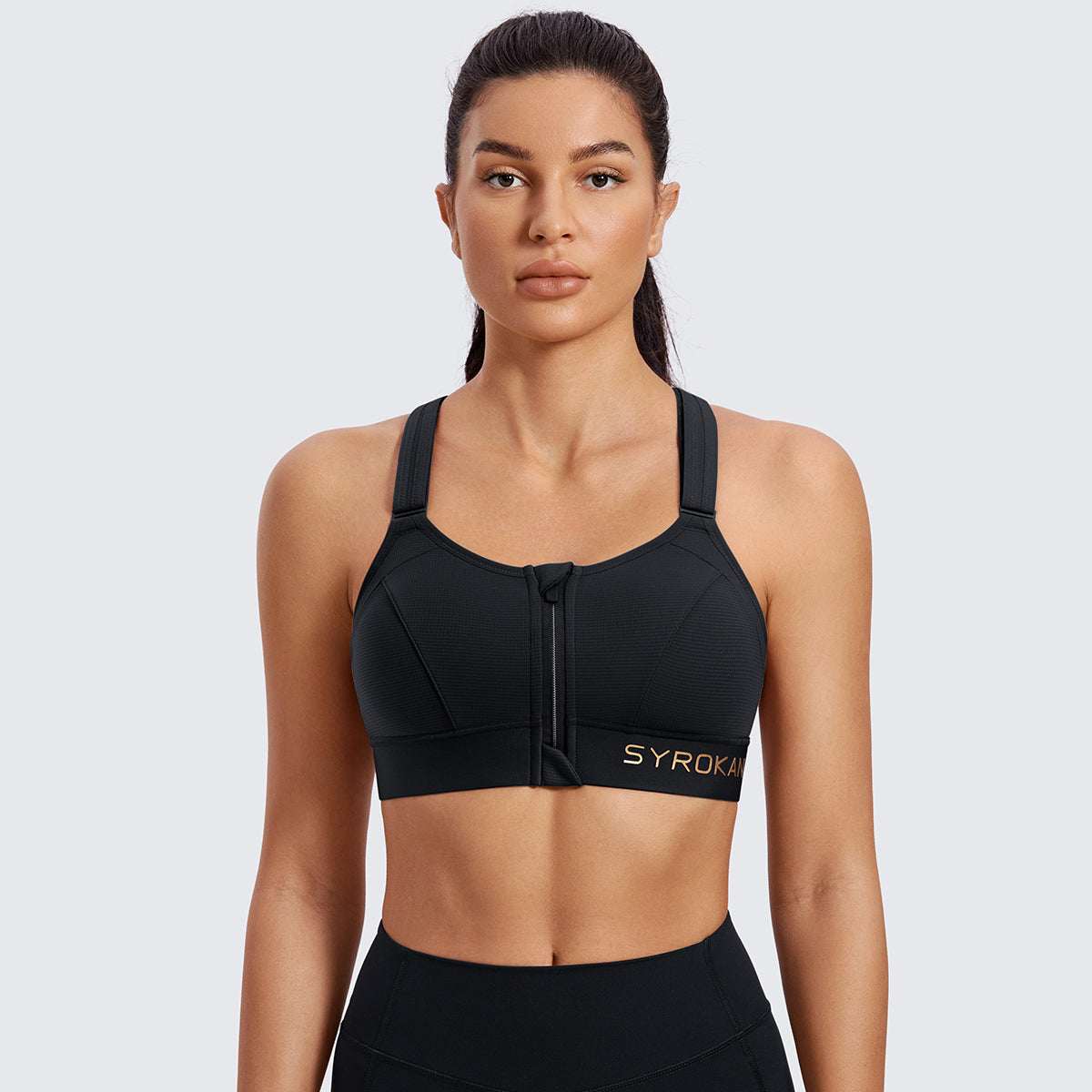 Zip Front Large Padded High Impact Sports Bra - Image 168