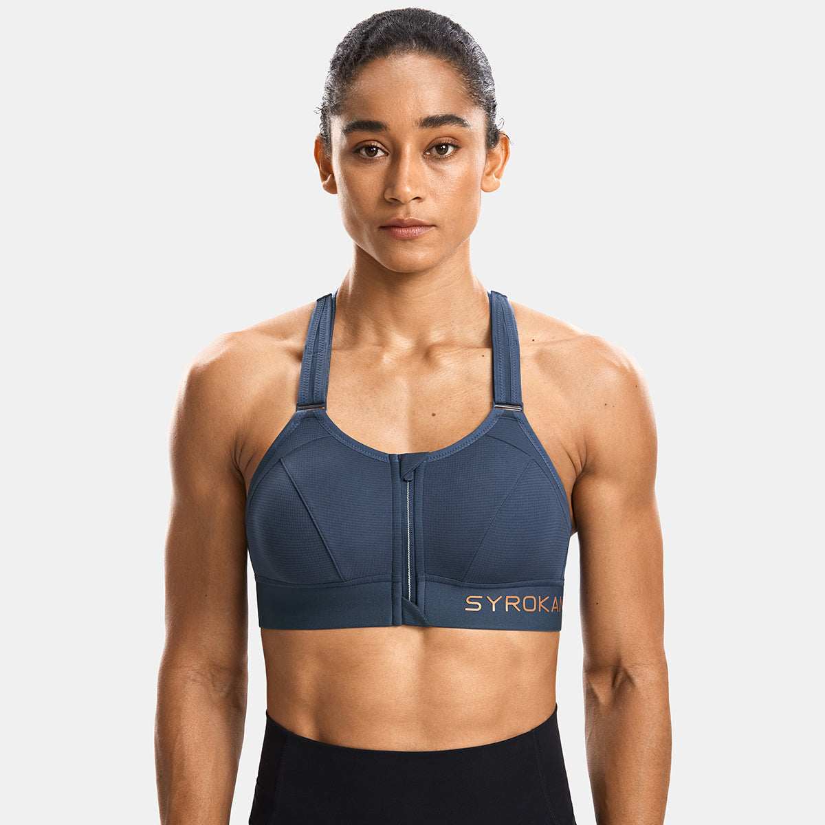 Zip Front Large Padded High Impact Sports Bra - Image 229