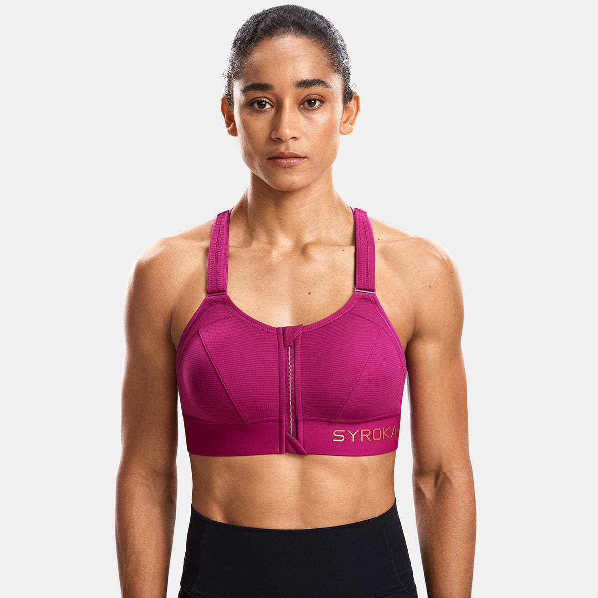 Zip Front Large Padded High Impact Sports Bra - Image 63